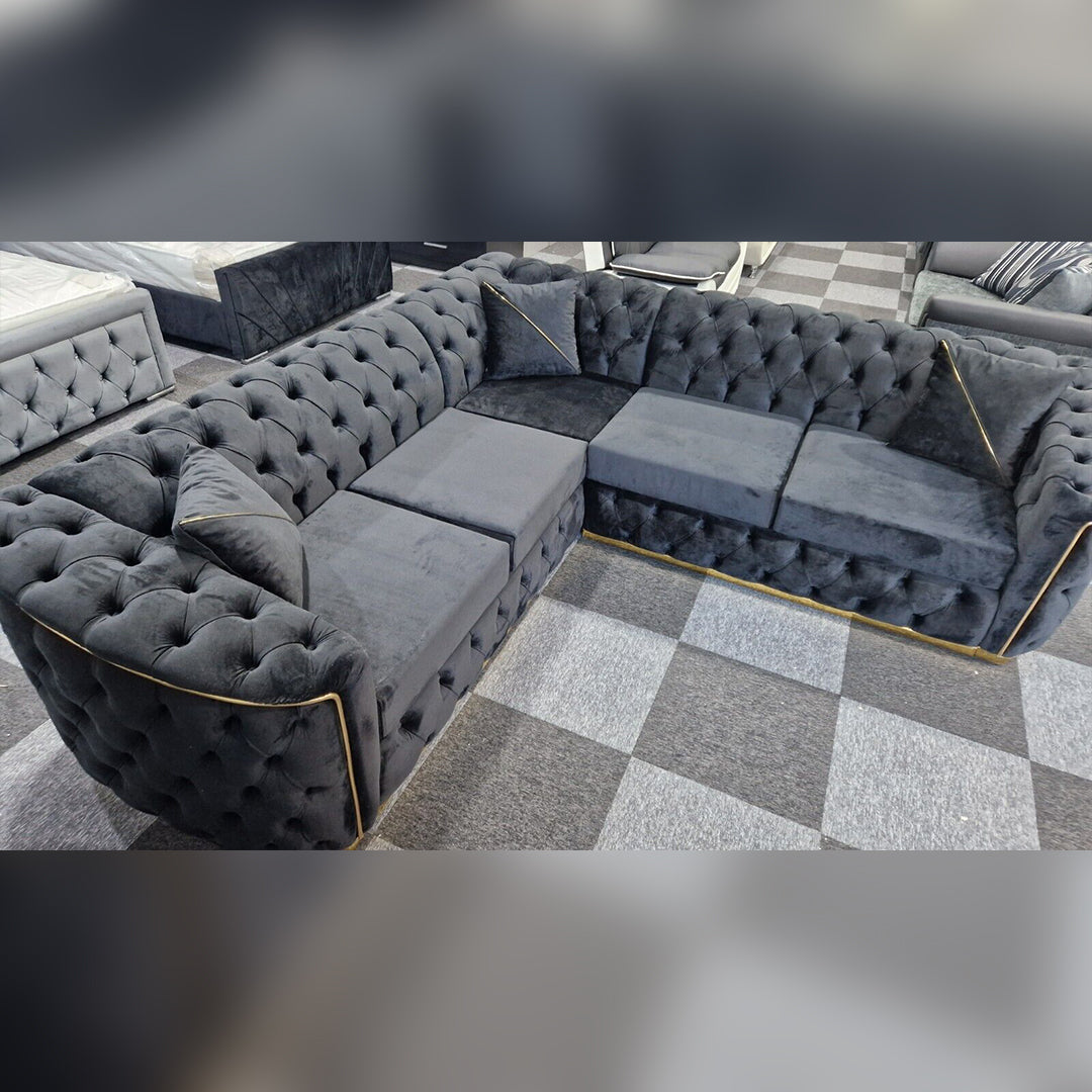 Toronto Chesterfield Corner Sofa Black & Gold -MNS (MY NEW SOFA) LTD
