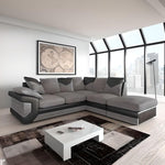 Load image into Gallery viewer, Amazing Sofas NEW LARGE DINO CORNER SOFA JUMBO CORD GREY BLACK OR BEIGE BROWN LEFT OR RIGHT(Grey Black right). Fire resistant as per British Standards, foam filled seats for comfort.