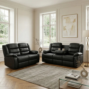 Roma Leather Recliner Sofa with Cupholders - 3+2 Seater Sofa