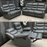 Load image into Gallery viewer, Roma Leather Recliner Sofa with Cupholders - 3+2 Seater Sofa - Grey (3+2 Seater)