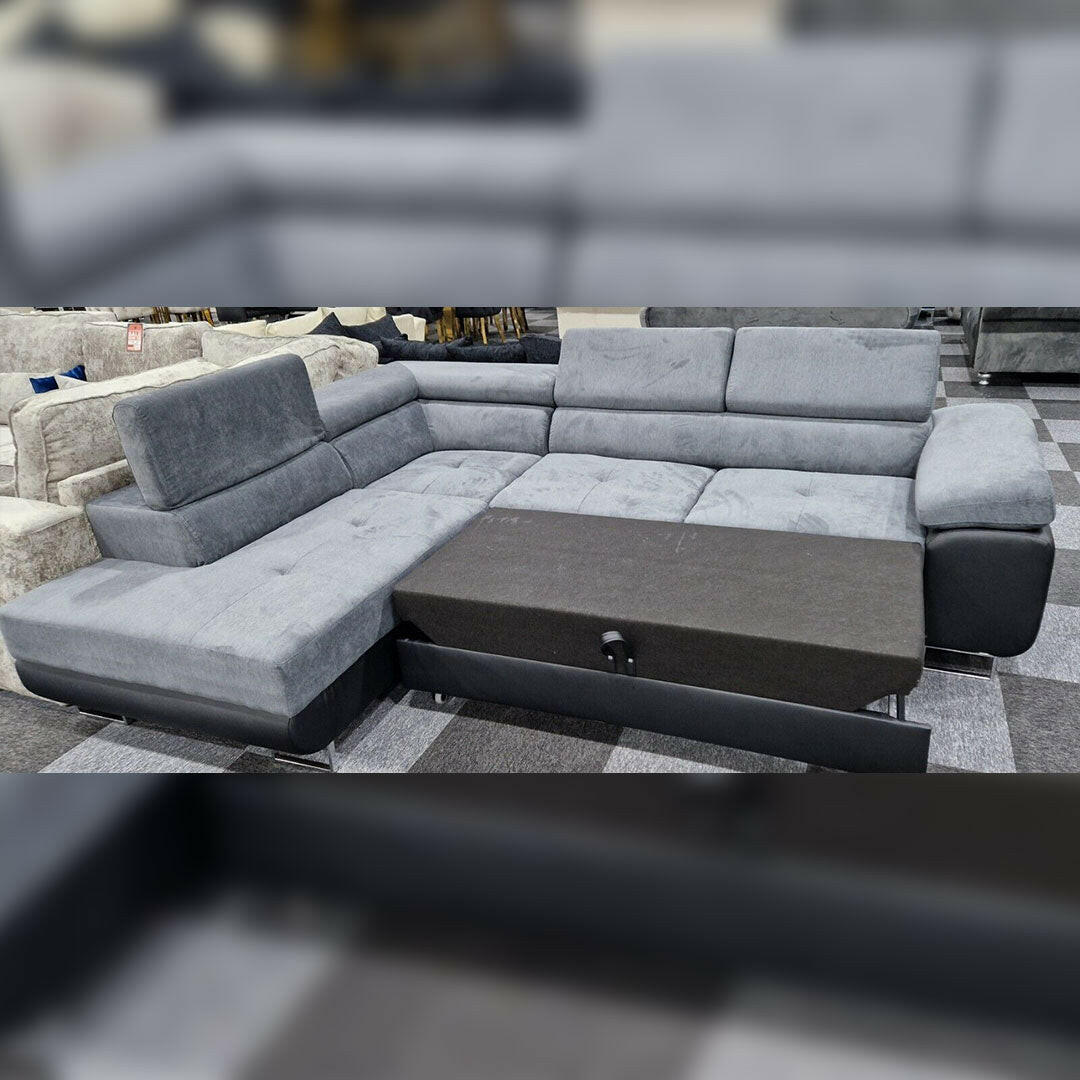 Luton Sofabed Corner Sofa Bed With Storage Box Grey-Black – MNS