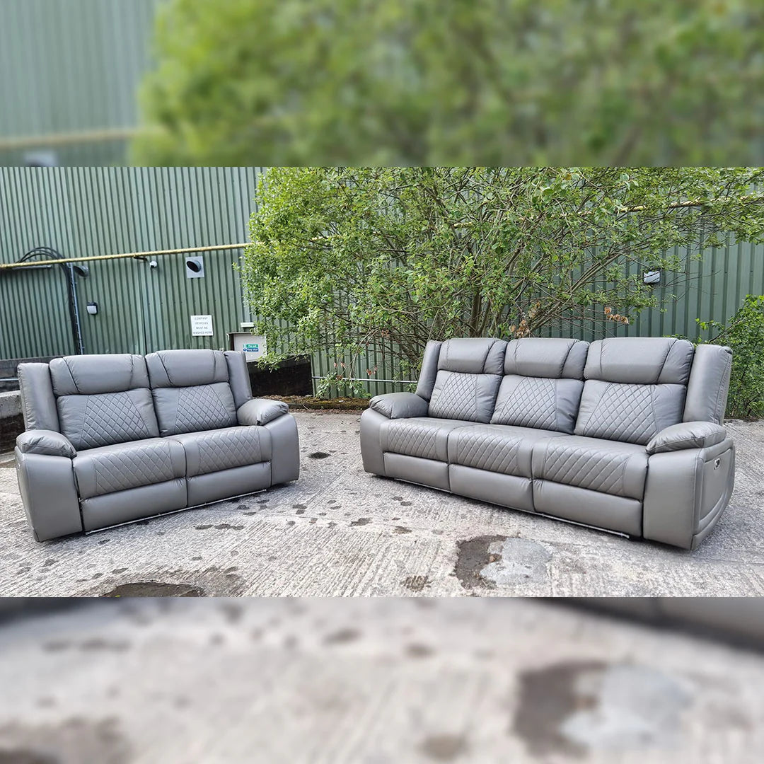 Lisbon 3+2 Leather Electric Recliner Sofa USB Type-C LED Cupholders Wireless