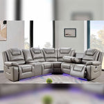 Load image into Gallery viewer, MNS Oxford Leather Electric Recliner Corner Sofa with Cupholders, USB Charging Ports, LED Lights – Leather Corner Sofa