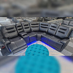 Load image into Gallery viewer, MNS Halifax Leather Electric Recliner Corner Sofa(Black,Beige)-USB Ports/LED LIGHTS/CUP HOLDERS