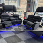 Load image into Gallery viewer, Roma Fabric Electric Recliner Sofa 3+2-Seater With USB/LED/Cup Holder Black/Grey