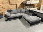 Load image into Gallery viewer, Amazing Sofas NEW LARGE DINO CORNER SOFA JUMBO CORD GREY BLACK LEFT OR RIGHT(Grey Black right). Fire resistant as per British Standards, foam filled seats for comfort.