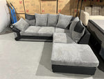 Load image into Gallery viewer, Amazing Sofas NEW LARGE DINO CORNER SOFA JUMBO CORD GREY BLACK LEFT OR RIGHT(Grey Black right). Fire resistant as per British Standards, foam filled seats for comfort.