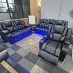Load image into Gallery viewer, MNS Orlando Electric Recliners 3+2 Seater Leather Sofa (Black, Grey) /LED LIGHTS/WIRELESS CHARGER