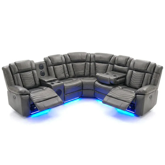 Zeus Leather Electric Recliners Corner Sofa With Cupholders