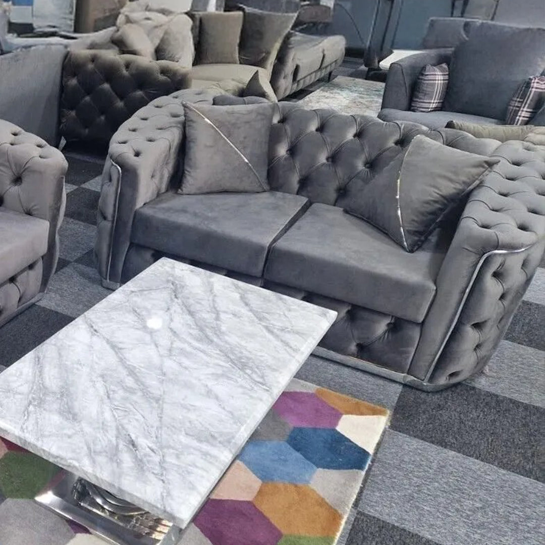 Toronto Chesterfield Sofa 3+2 Grey & Silver - Envogue Furniture