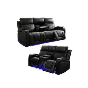 Florida Music Electric Recliners 3+2 Seater Leather Sofa Black