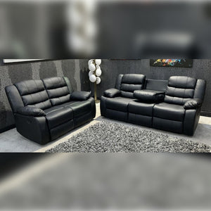 Roma Leather Recliner Sofa with Cupholders - 3+2 Seater Sofa