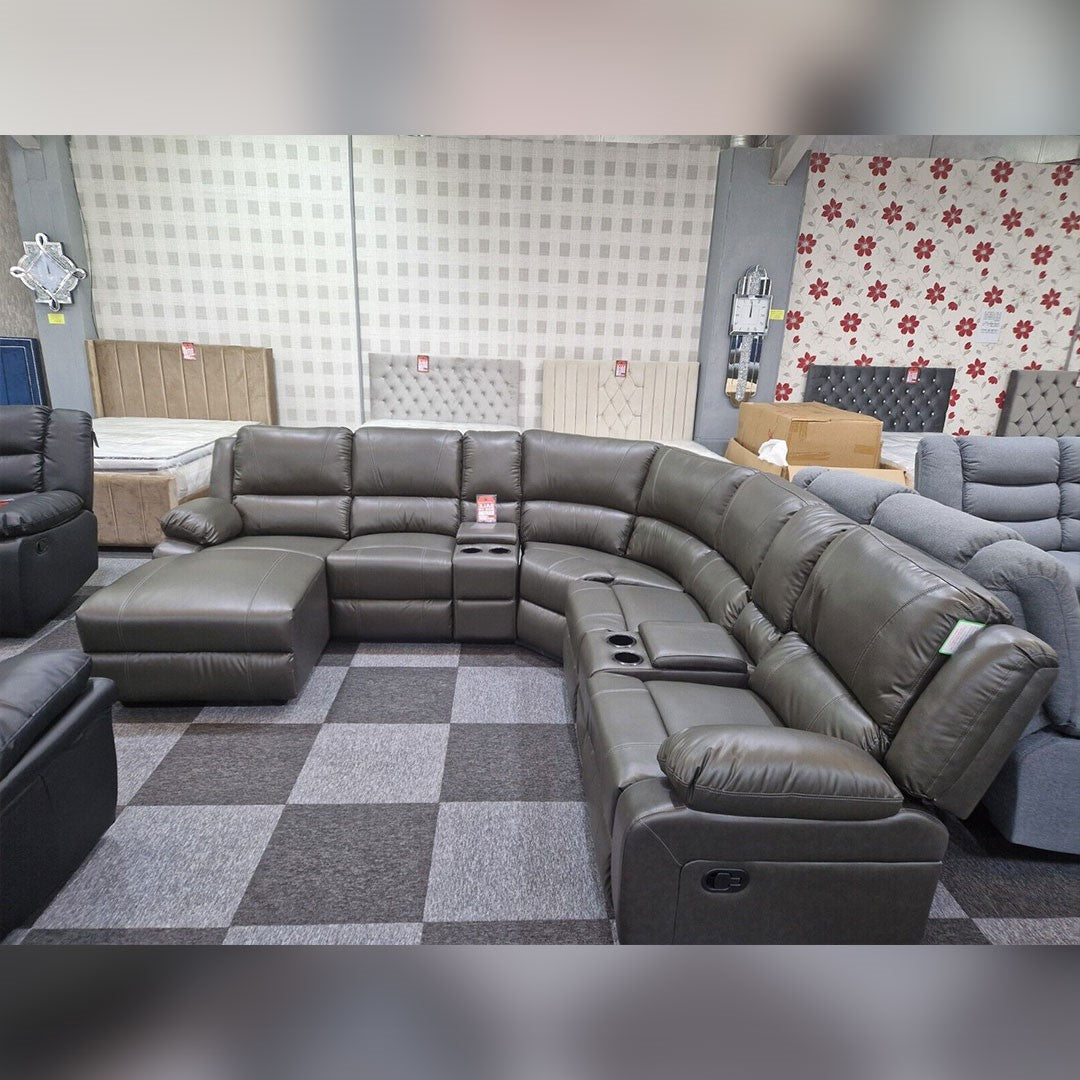 Madrid Leather Recliner Corner Sofa Grey