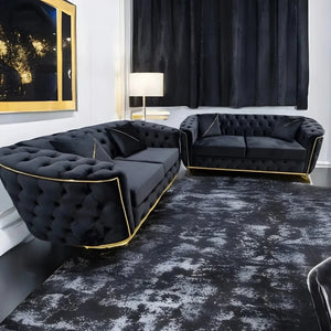 Toronto Chesterfield Sofa 3+2 Black & Gold - MNS (MY NEW SOFA) LTD