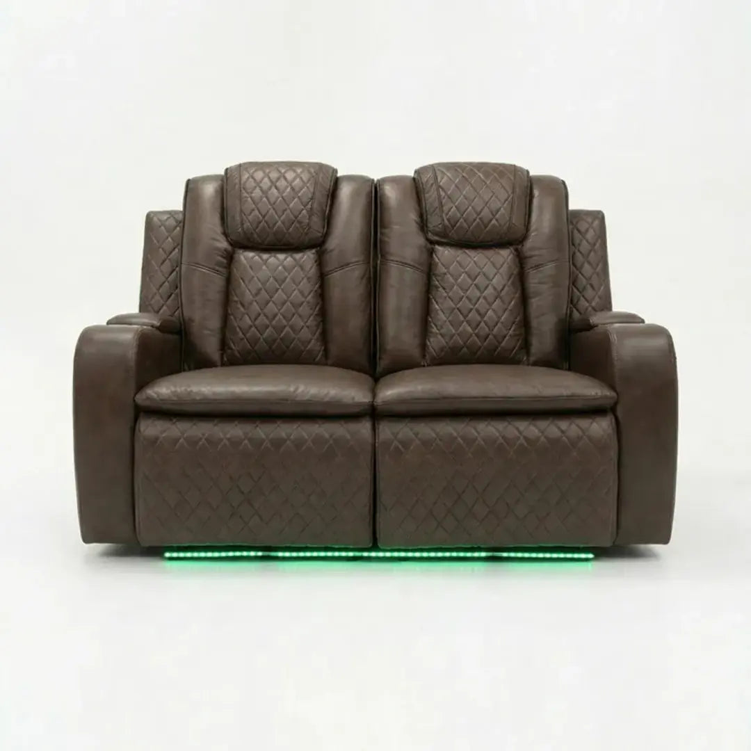 Colorado grey leather electric recliner sofa set with LED lights and wireless charging