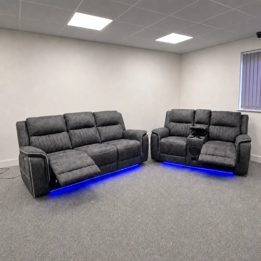 Hannah Electric Recliner Sofa Set 3+2 Seater with Bluetooth Speakers | Microfiber Fabric Sofa