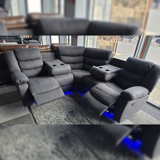 Roma Corner Grey Fabric Manual Recliner Sofa