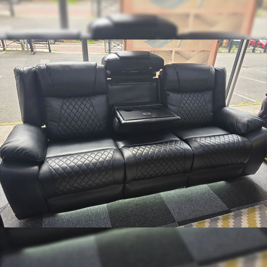 Lisbon 3+2 Leather Electric Recliner Sofa USB Type-C LED Cupholders Wireless