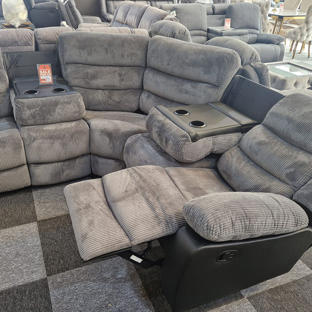 Rio Cord Fabric Recliner Corner Sofa Grey