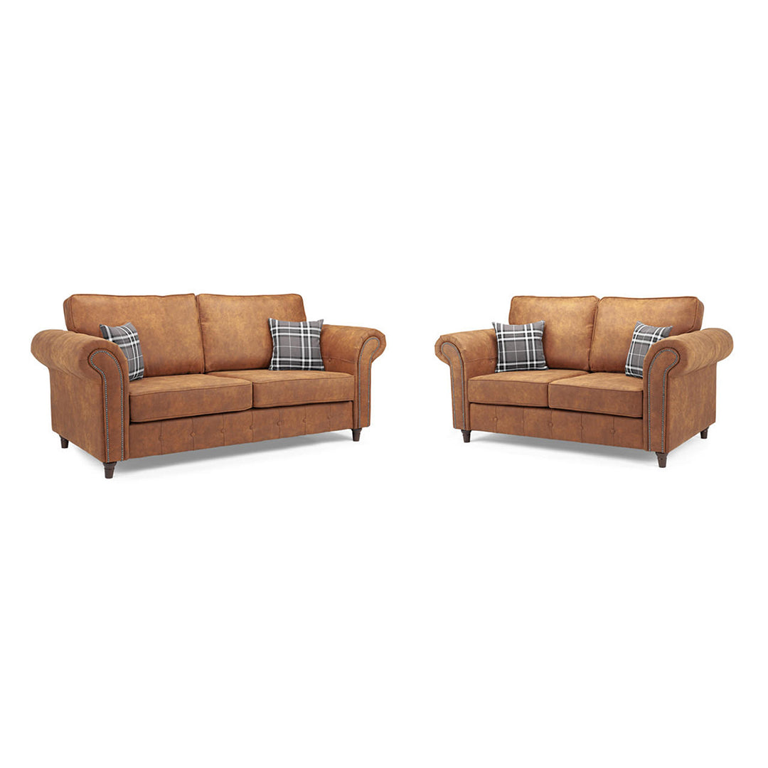 Oakland Leather Sofa 3+2 Seater Tan - Envogue Furniture