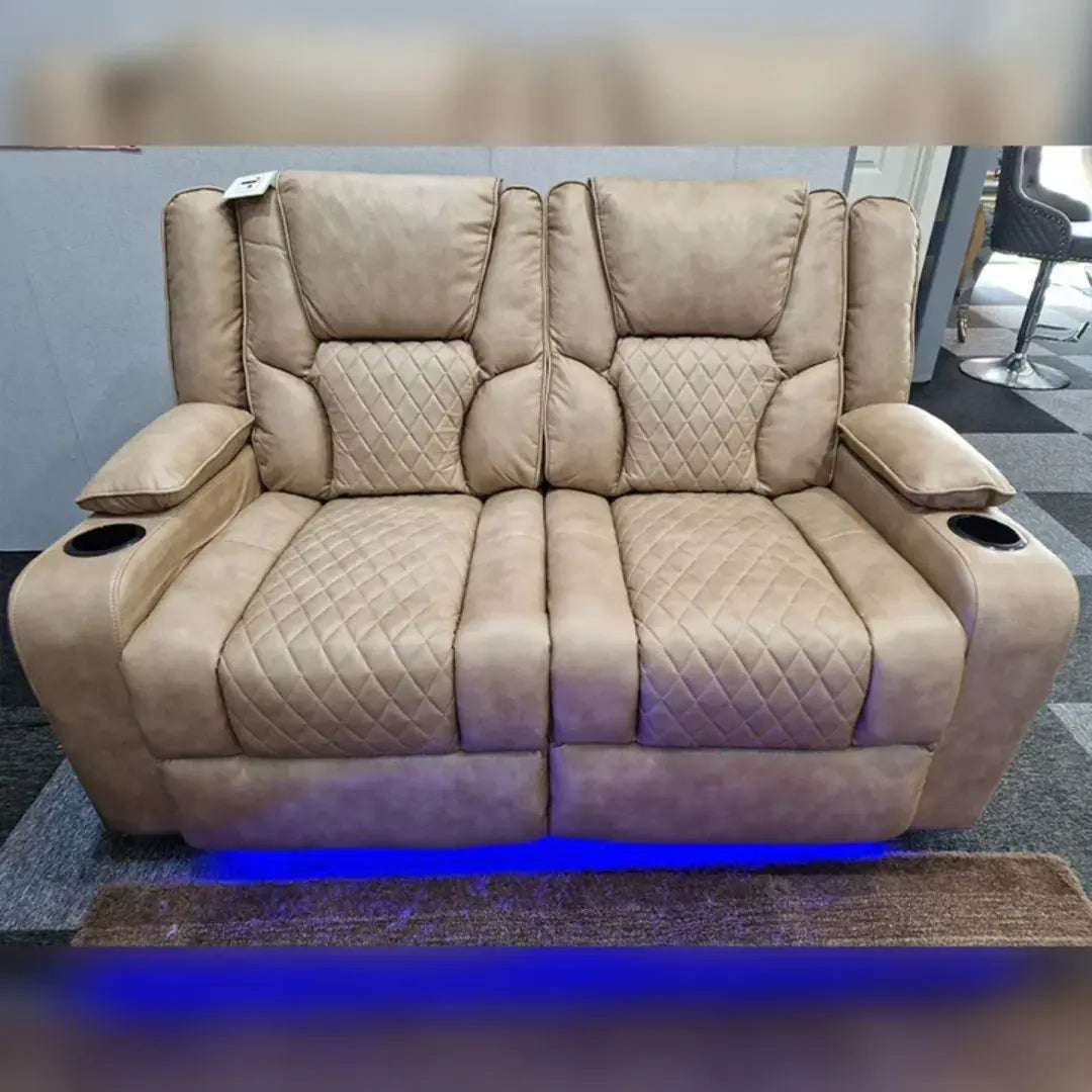 MNS Orlando Electric Recliners 3+2 Seater Leather Sofa (Black, Grey) /LED LIGHTS/WIRELESS CHARGER - MNS (MY NEW SOFA) LTD