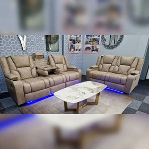 MNS Orlando Electric Recliners 3+2 Seater Leather Sofa (Black, Grey) /LED LIGHTS/WIRELESS CHARGER - MNS (MY NEW SOFA) LTD