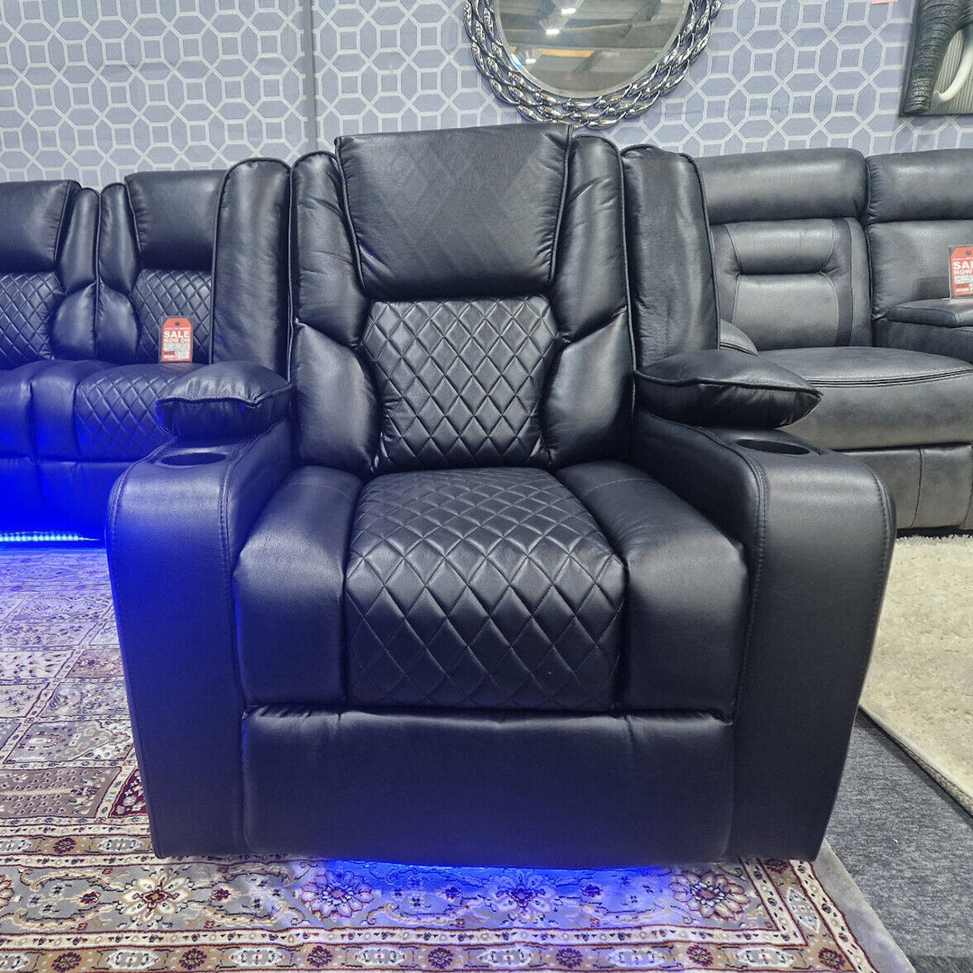 MNS Orlando Electric Recliners 3+2 Seater Leather Sofa (Black, Grey) /LED LIGHTS/WIRELESS CHARGER