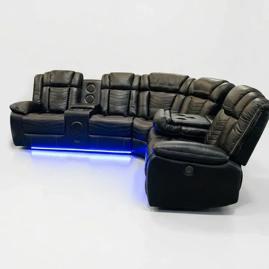 Zeus Leather Electric Recliners Corner Sofa With Cupholders