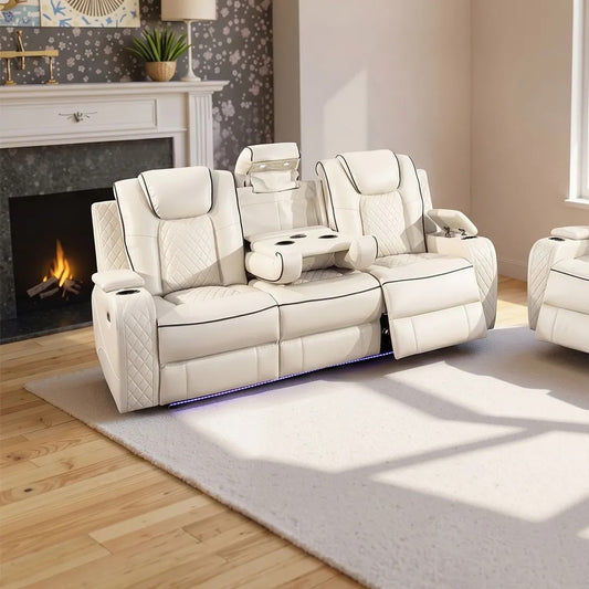 Emilay Premium Leather Electric Recliner Sofa – Luxury 3 and 2 Seater with Cooling Cupholders & Integrated Sound System