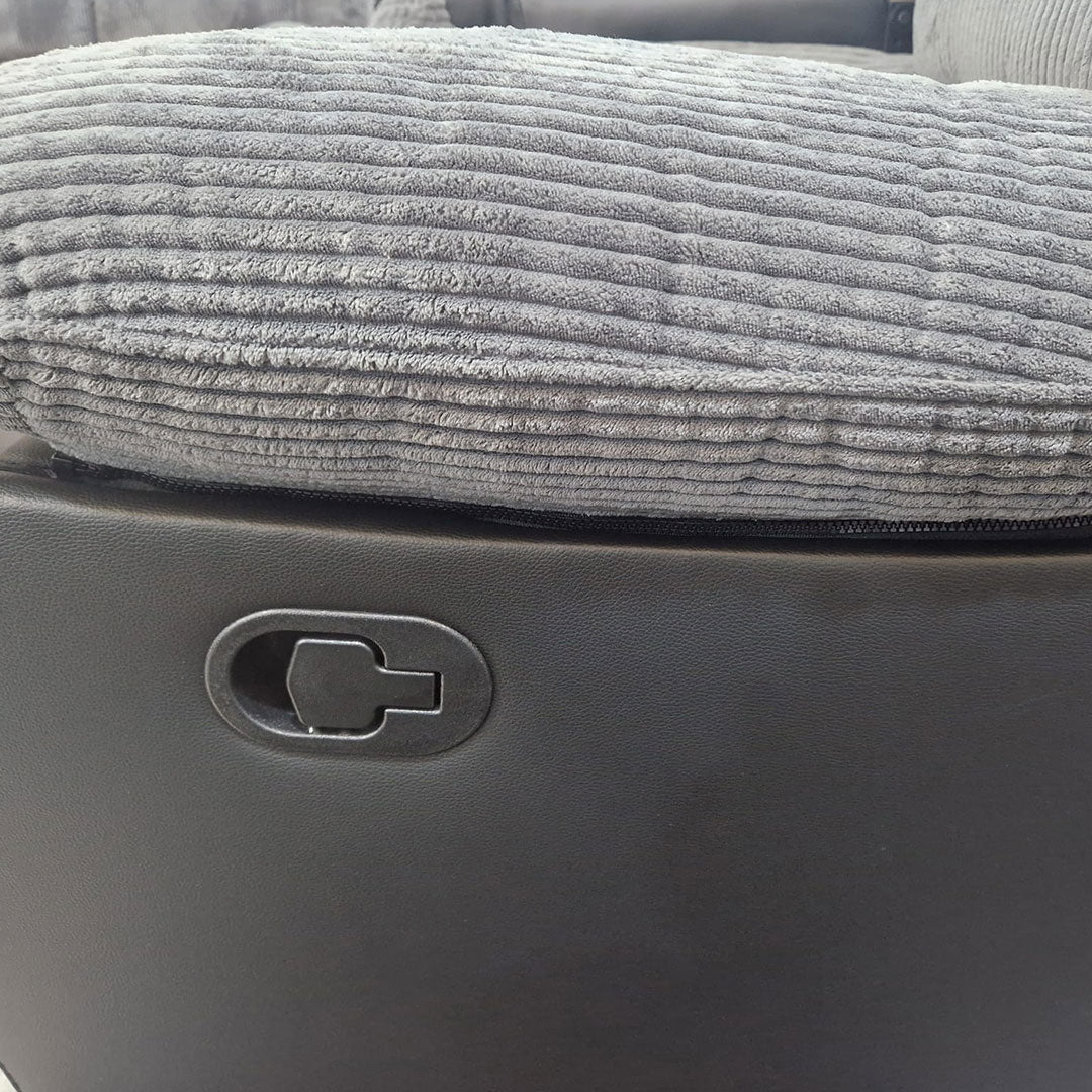 Rio Jumbo Cord Recliner Corner Sofa With Cupholders - Manual Reclining - Recliner Corner Sofa (Corner - Grey/Black)
