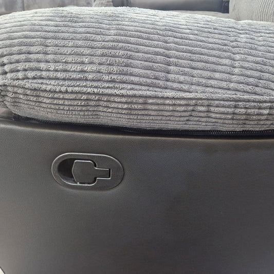 Rio Jumbo Cord Recliner Corner Sofa With Cupholders - Manual Reclining - Recliner Corner Sofa (Corner - Grey/Black)