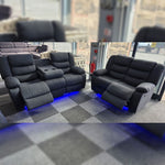 Load image into Gallery viewer, Roma Fabric Electric Recliner Sofa 3+2-Seater With USB/LED/Cup Holder Black/Grey
