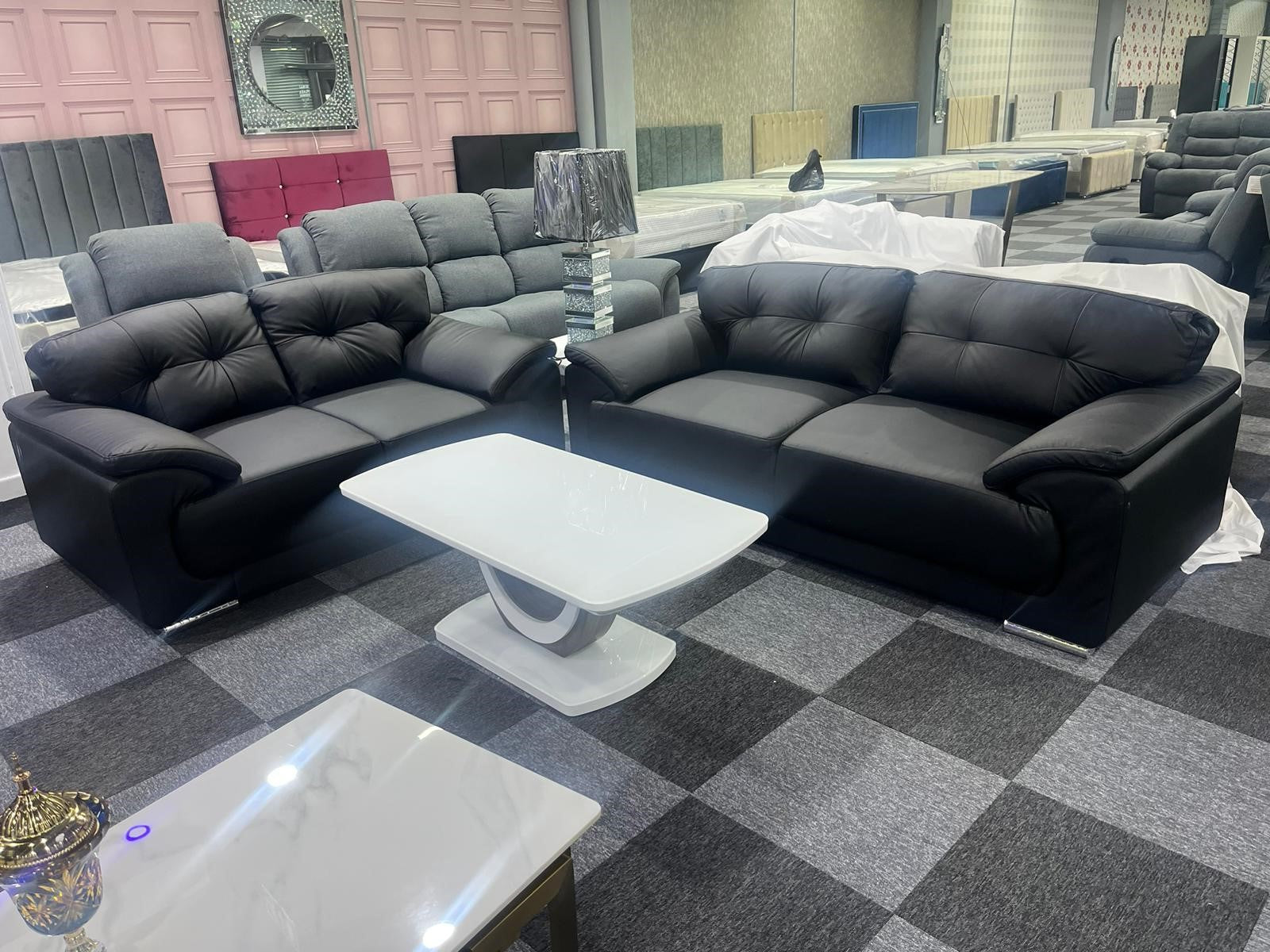 Kansas Leather Sofa Black 3+2 Seater