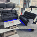Load image into Gallery viewer, Roma Fabric Electric Recliner Sofa 3+2-Seater With USB/LED/Cup Holder Black/Grey
