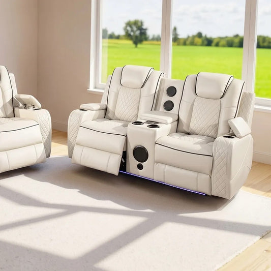 Emilay Premium Leather Electric Recliner Sofa – Luxury 3 and 2 Seater with Cooling Cupholders & Integrated Sound System
