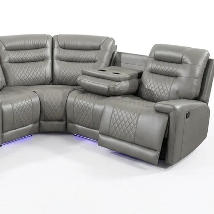 Halifax Leather Corner Sofa with Electric Recliners, LED Lights & Cupholders – Power Recliner with USB Charging Ports – Modern Black Living Room Sofa