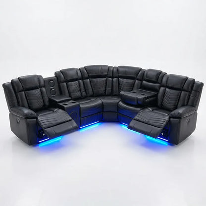 Zeus Leather Electric Recliners Corner Sofa With Cupholders