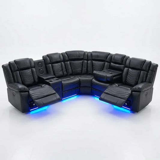 Zeus Leather Electric Recliners Corner Sofa With Cupholders