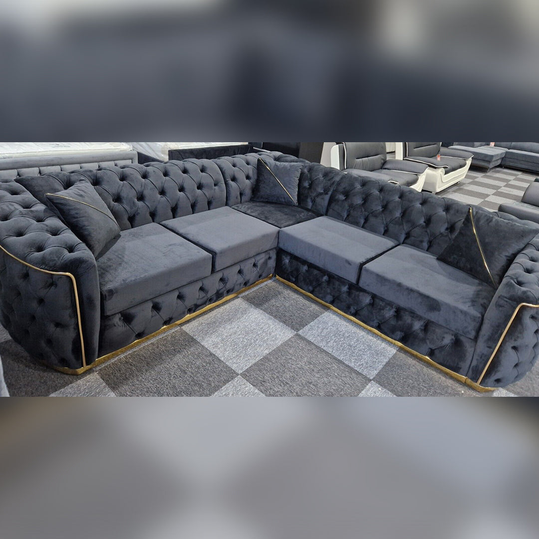 Toronto Chesterfield Corner Sofa Black & Gold 