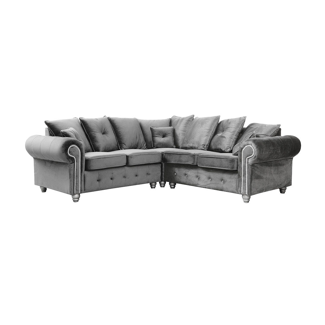 Kashmir Corner Sofa Grey Plush Velvet