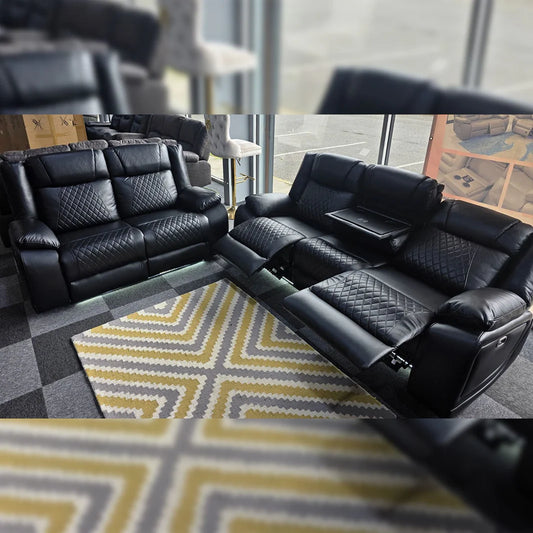 Lisbon 3+2 Leather Electric Recliner Sofa USB Type-C LED Cupholders Wireless