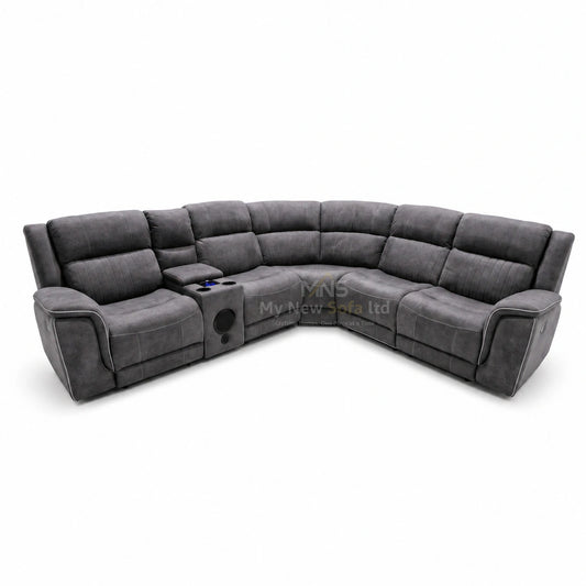 Hannah Grey Microfibre Electric Recliner Sofa Set with USB, LED Lights & Bluetooth Speakers