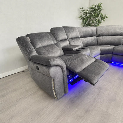 Berlin Microfibre Fabric Electric Recliners Corner Sofa- USB/ Blue LED Strip