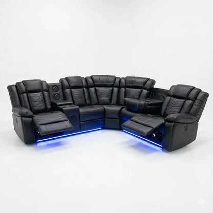 Zeus Leather Electric Recliners Corner Sofa With Cupholders
