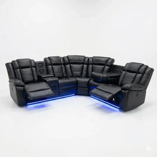 Zeus Leather Electric Recliners Corner Sofa With Cupholders