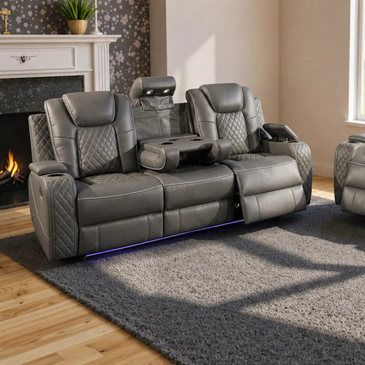 Emilay Premium Leather Electric Recliner Sofa – Luxury 3 and 2 Seater with Cooling Cupholders & Integrated Sound System