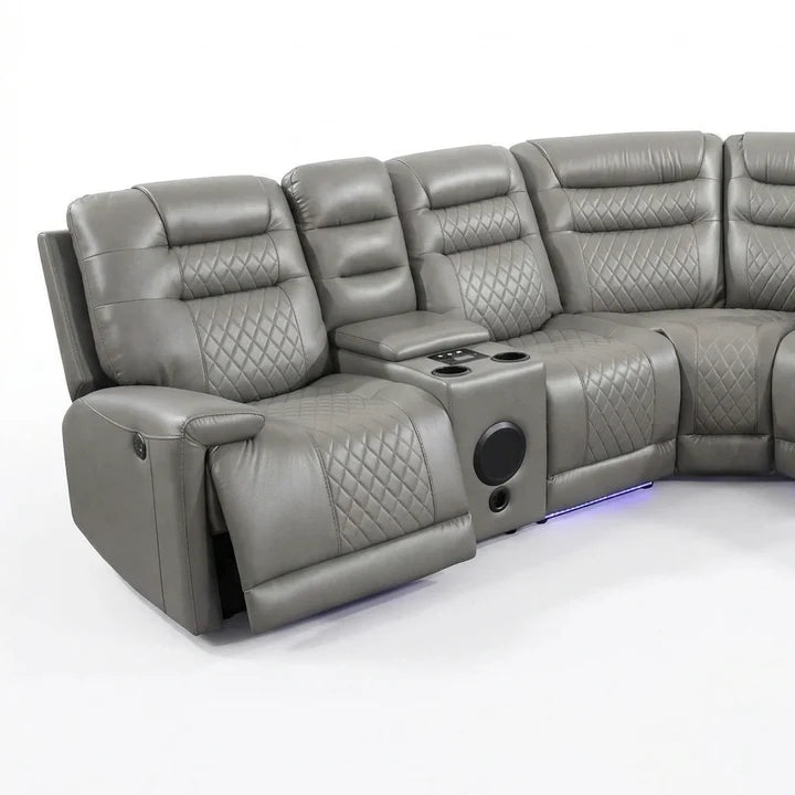 Halifax Leather Corner Sofa with Electric Recliners, LED Lights & Cupholders – Power Recliner with USB Charging Ports – Modern Black Living Room Sofa