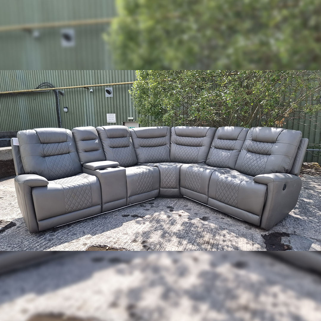 MNS Halifax Leather Electric Recliner Corner Sofa(Black,Grey,Beige