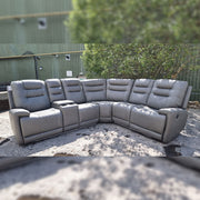 MNS Halifax Leather Electric Recliner Corner Sofa(Black,Grey,Beige)-USB Ports/LED LIGHTS/CUP HOLDERS