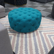 Chesterfield Style Round Blue Footstool